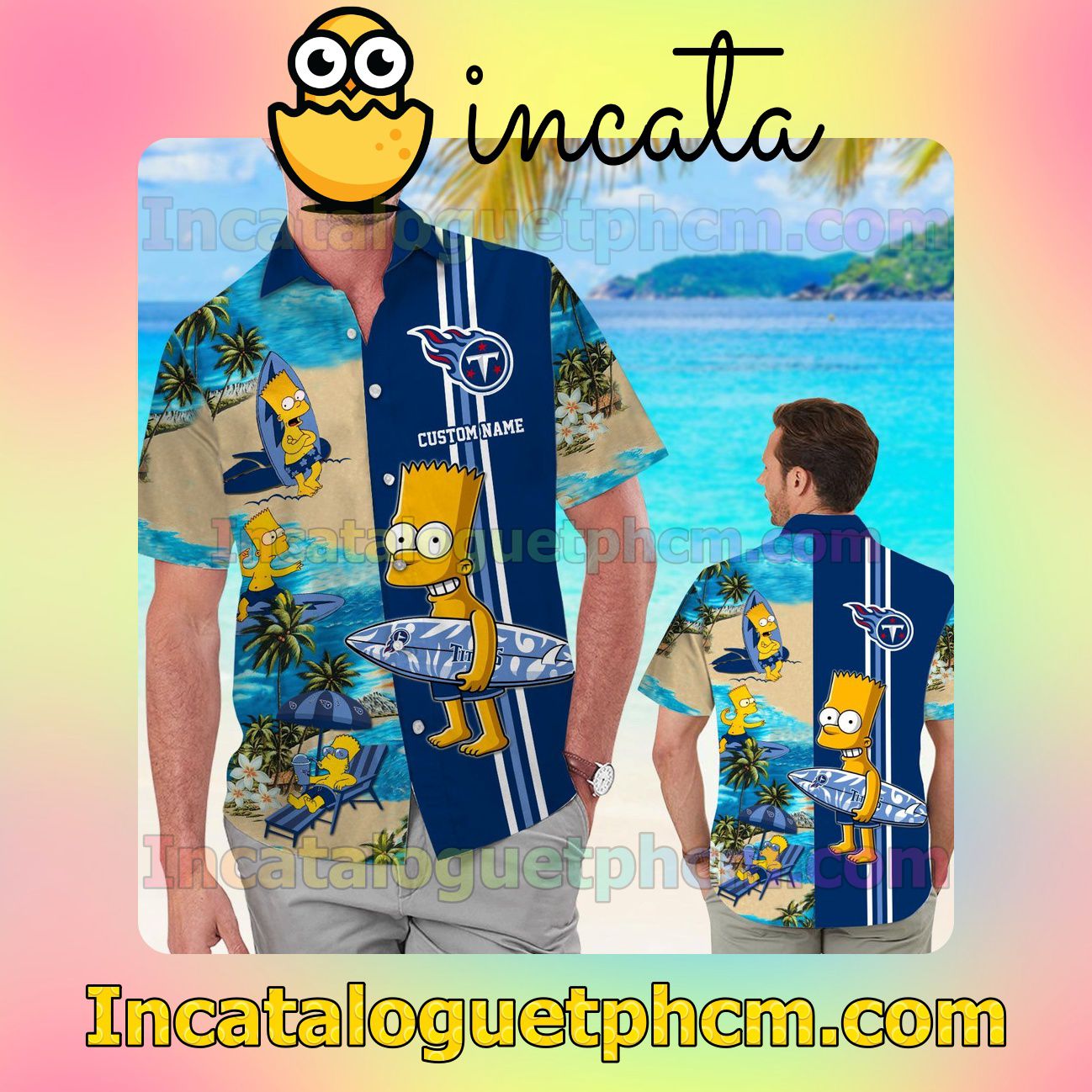 Personalized Tennessee Titans Simpsons Beach Vacation Shirt, Swim Shorts