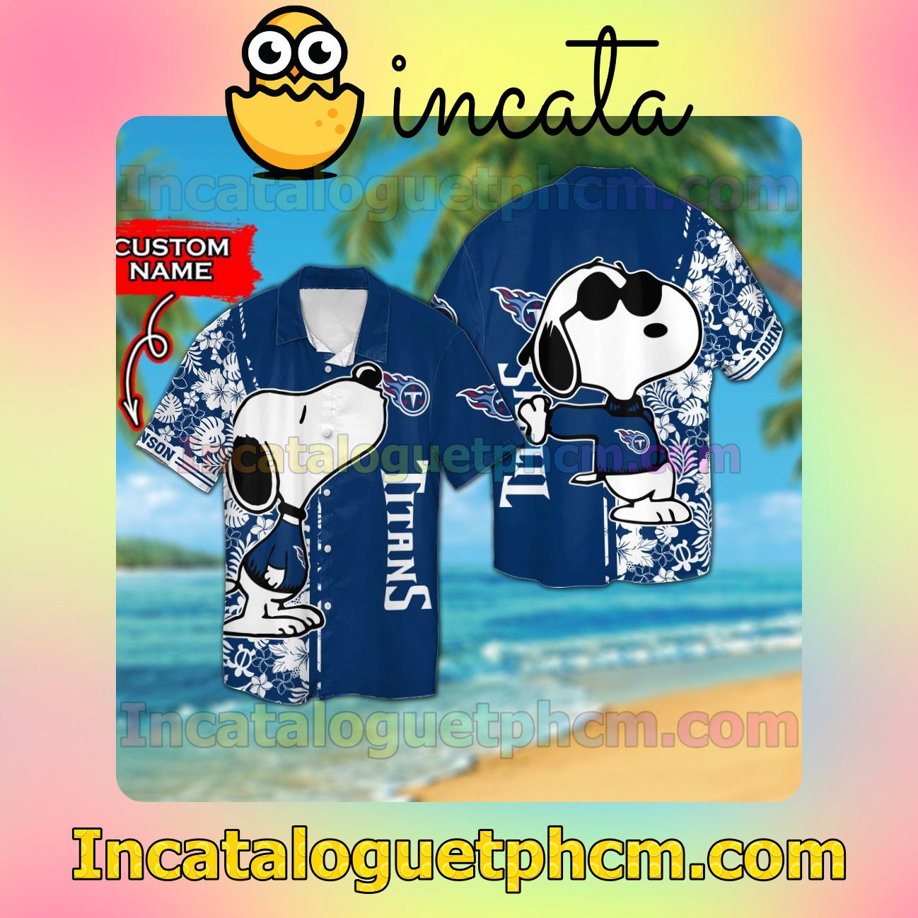Personalized Tennessee Titans & Snoopy Beach Vacation Shirt, Swim Shorts