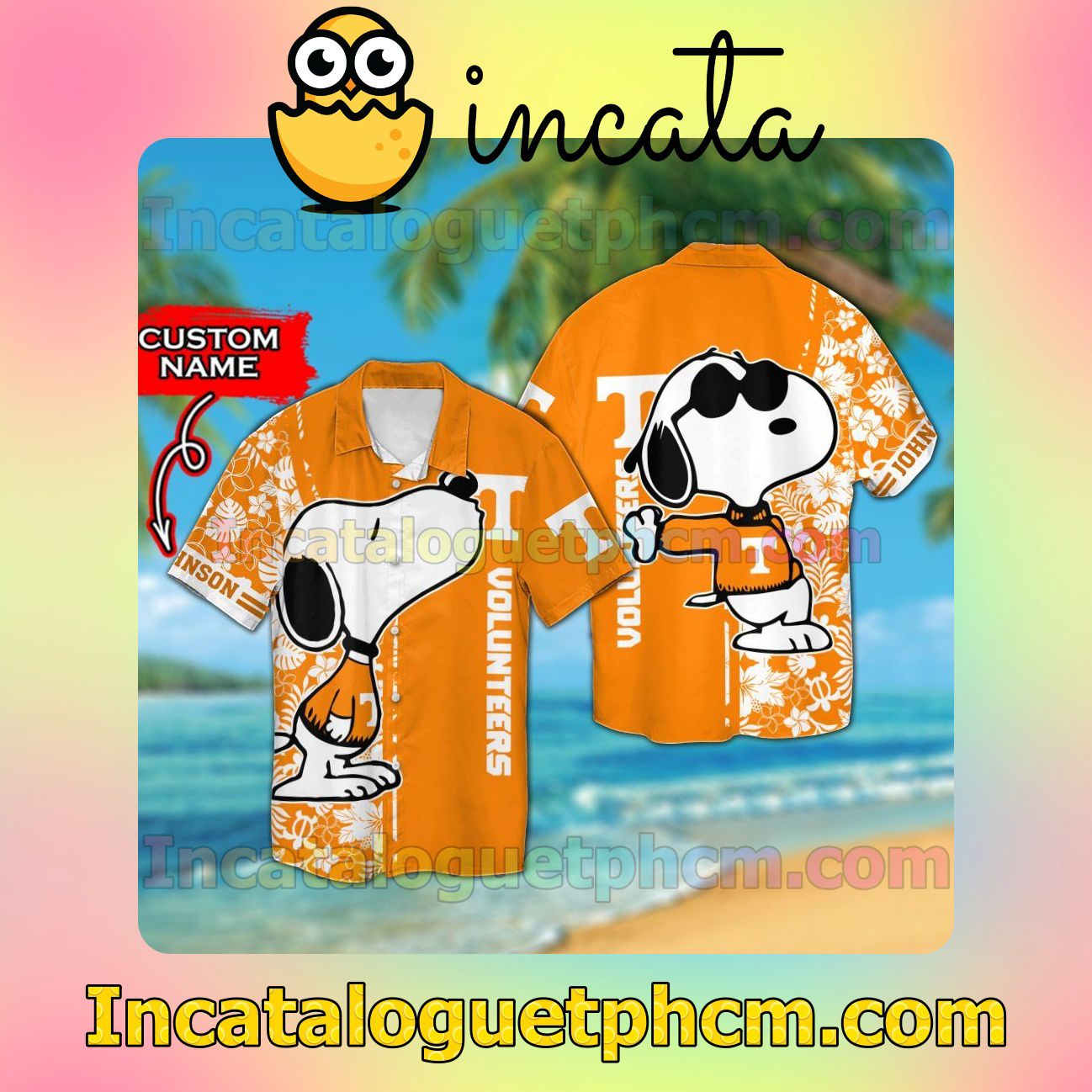 Personalized Tennessee Volunteers & Snoopy Beach Vacation Shirt, Swim Shorts