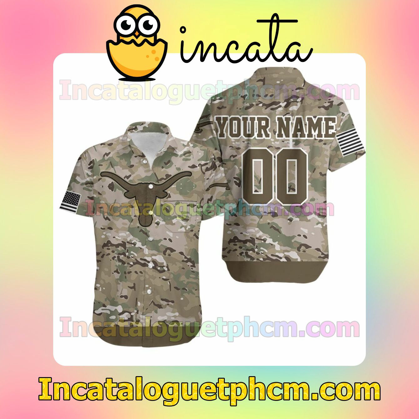Personalized Texas Longhorns Camouflage Pattern Custom Short Sleeve Shirt