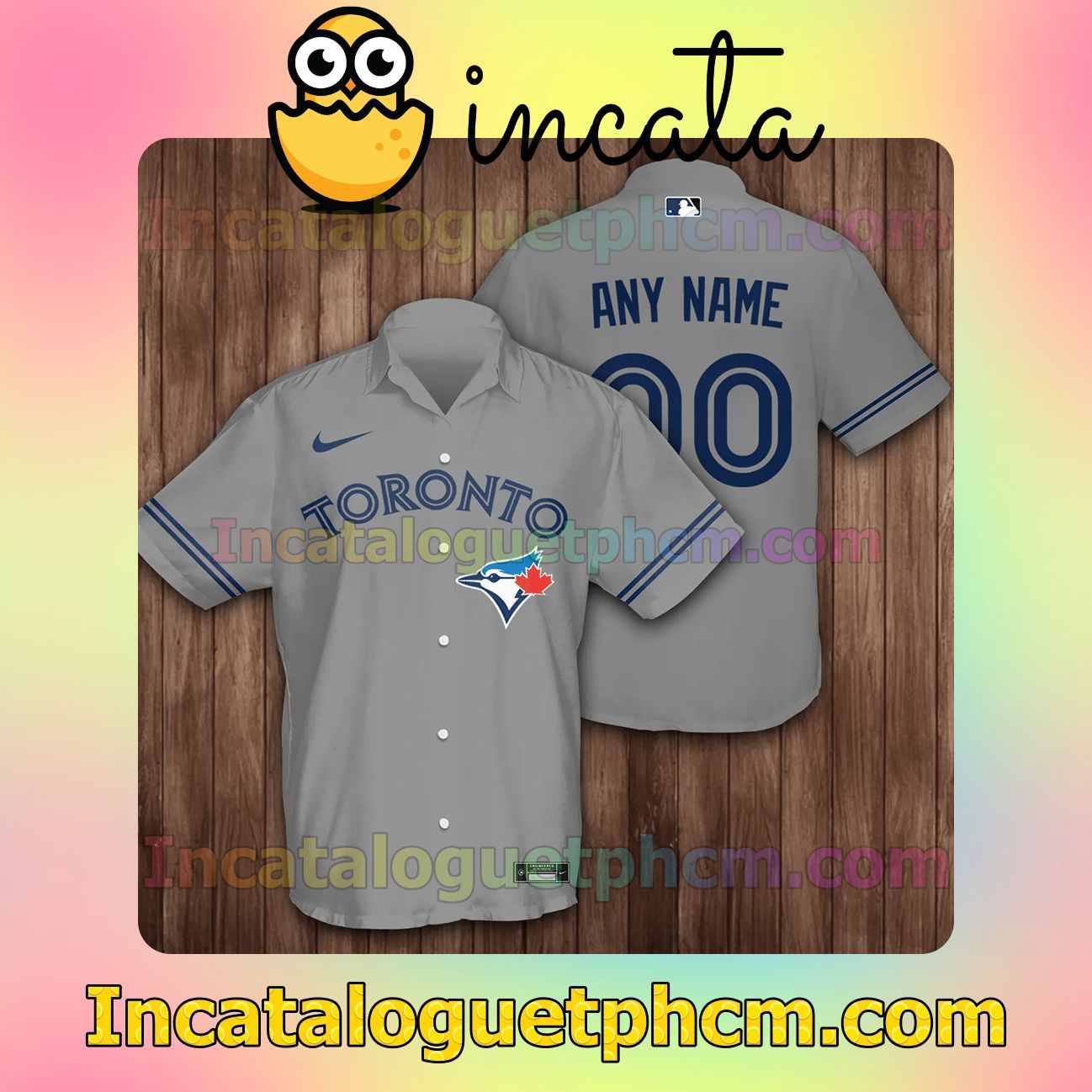 Personalized Toronto Blue Jays Baseball Grey Button Shirt And Swim Trunk