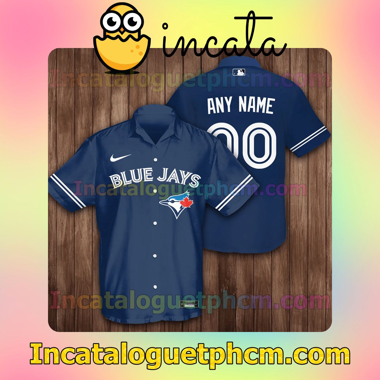 Personalized Toronto Blue Jays Baseball Navy Button Shirt And Swim Trunk