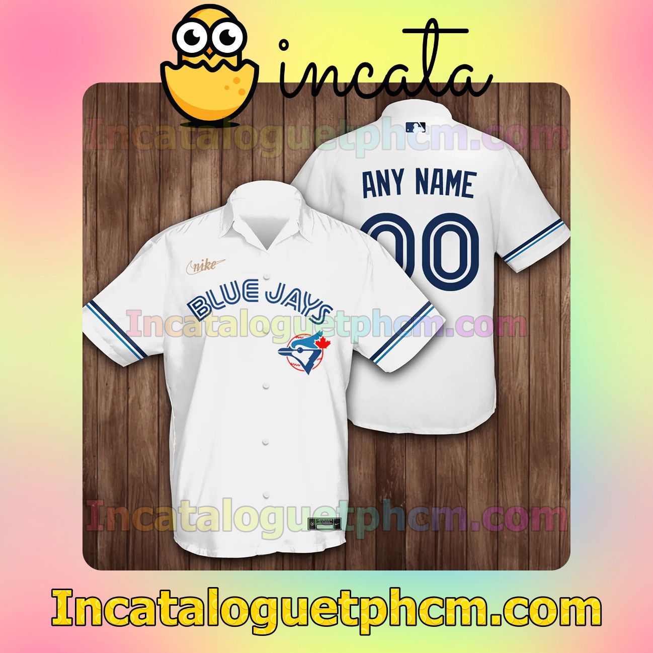 Personalized Toronto Blue Jays Baseball White Logo Branded Button Shirt And Swim Trunk