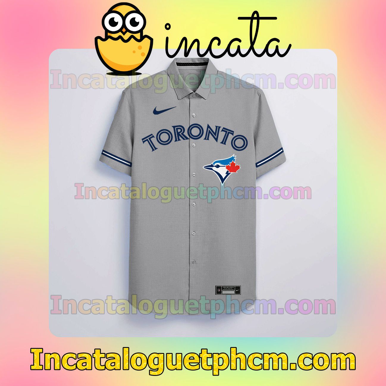Personalized Toronto Blue Jays Gray Button Shirt And Swim Trunk