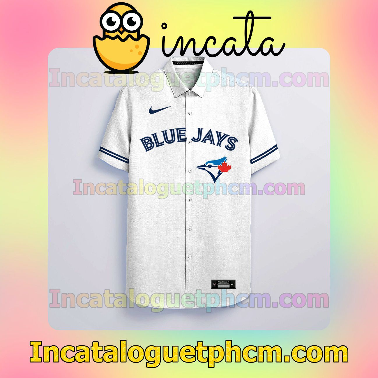 Personalized Toronto Blue Jays White Button Shirt And Swim Trunk