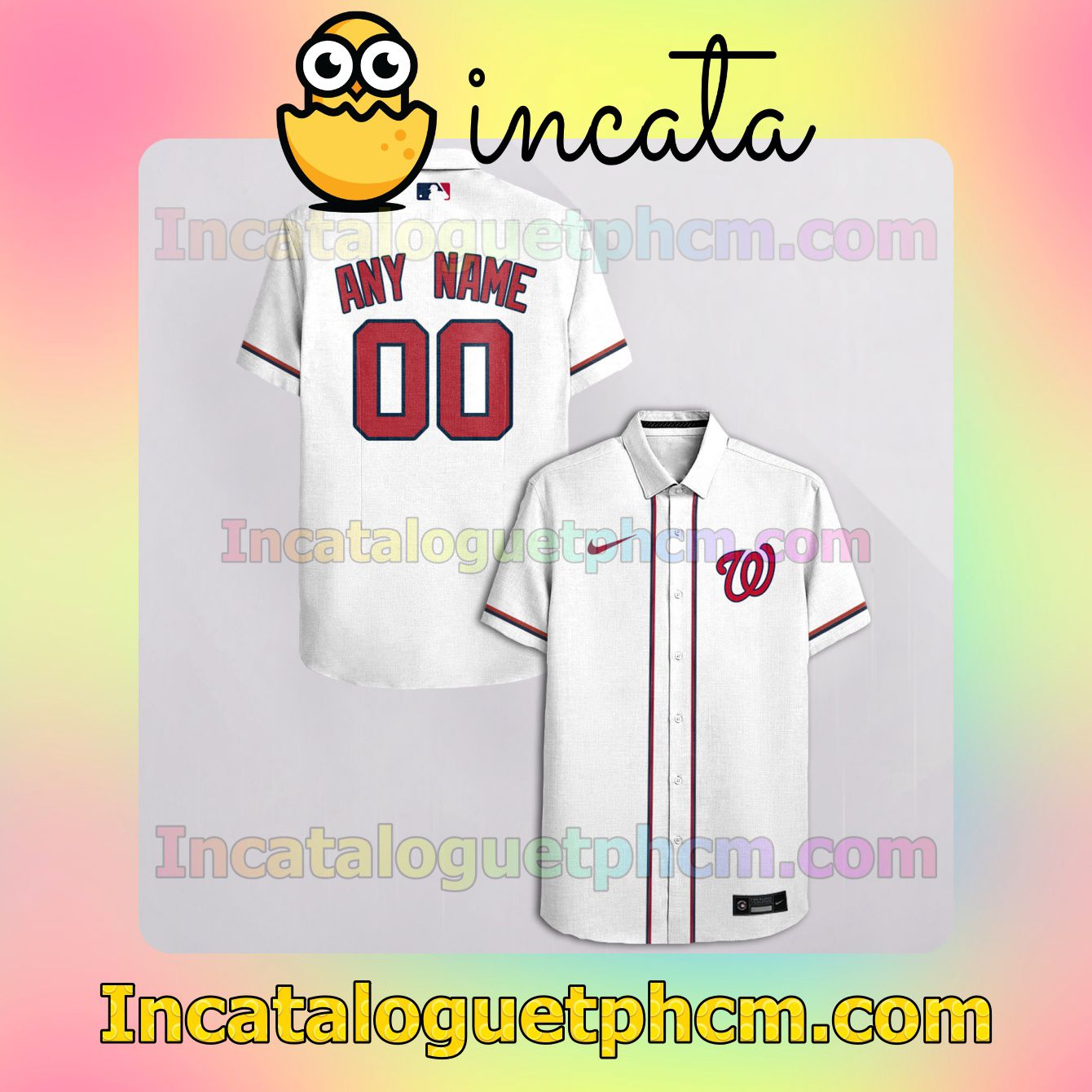 Personalized Washington Nationals White Gift For Fans Button Shirt And Swim Trunk