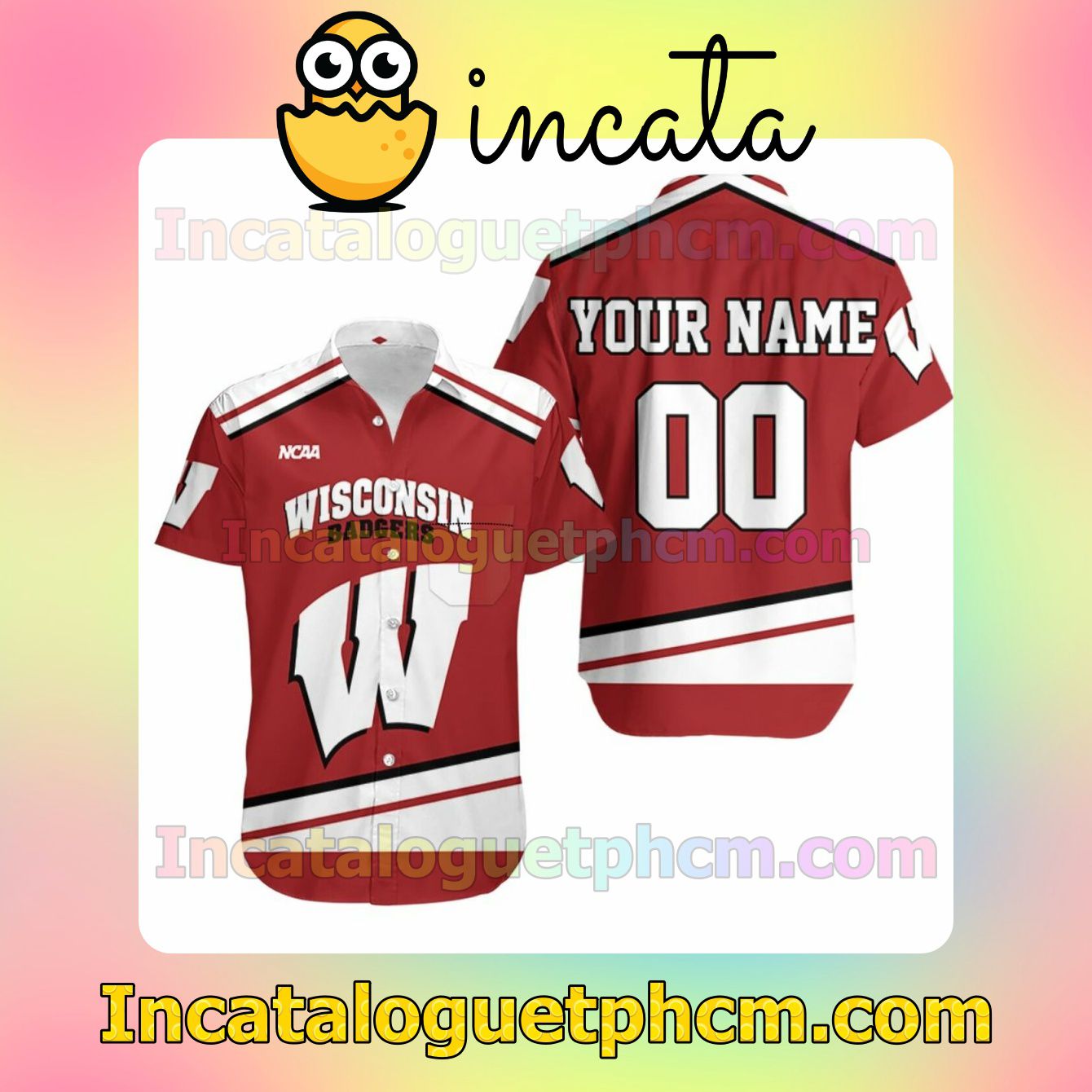 Personalized Wisconsin Badgers Ncaa Red Custom Short Sleeve Shirt