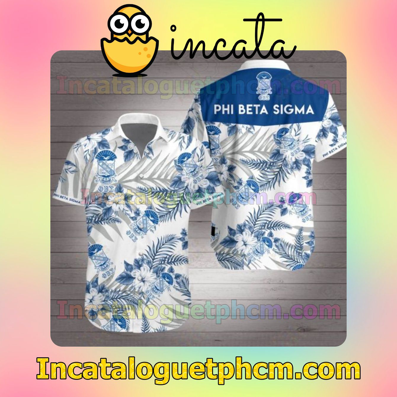 Phi Beta Sigma Blue Tropical Floral White Mens Short Sleeve Shirt