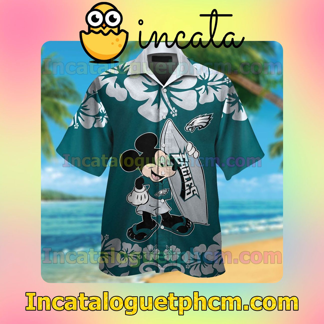 Philadelphia Eagles & Mickey Mouse Beach Vacation Shirt, Swim Shorts