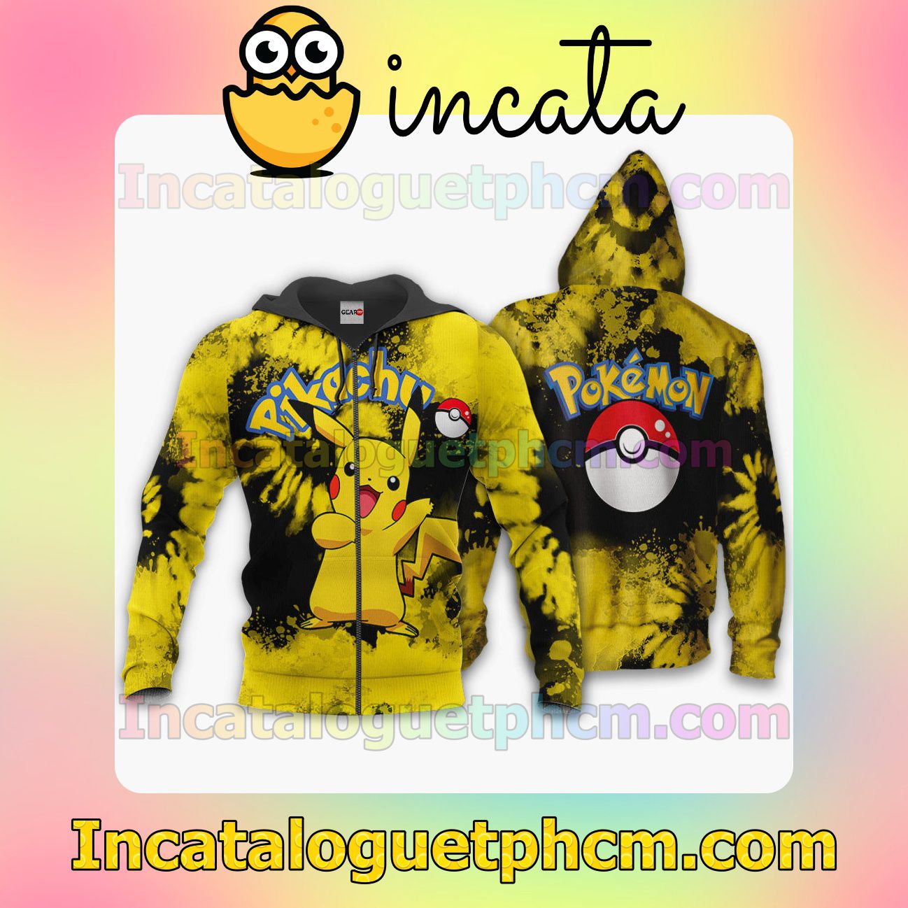 Pikachu Tie Dye Pokemon Anime Clothing Merch Zip Hoodie Jacket Shirts