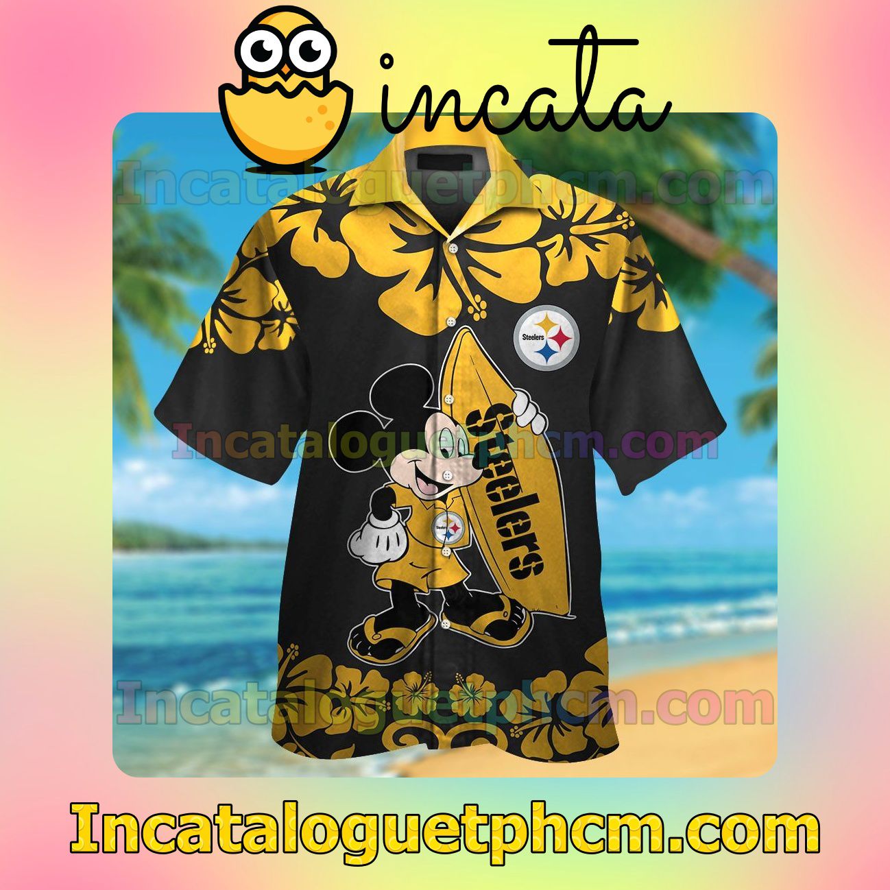 Pittsburgh Steelers & Mickey Mouse Beach Vacation Shirt, Swim Shorts