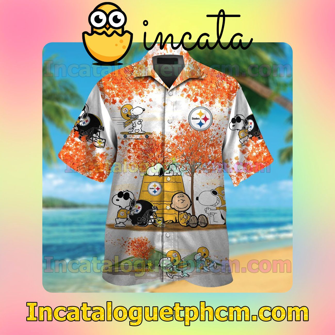 Pittsburgh Steelers Snoopy Autumn Beach Vacation Shirt, Swim Shorts