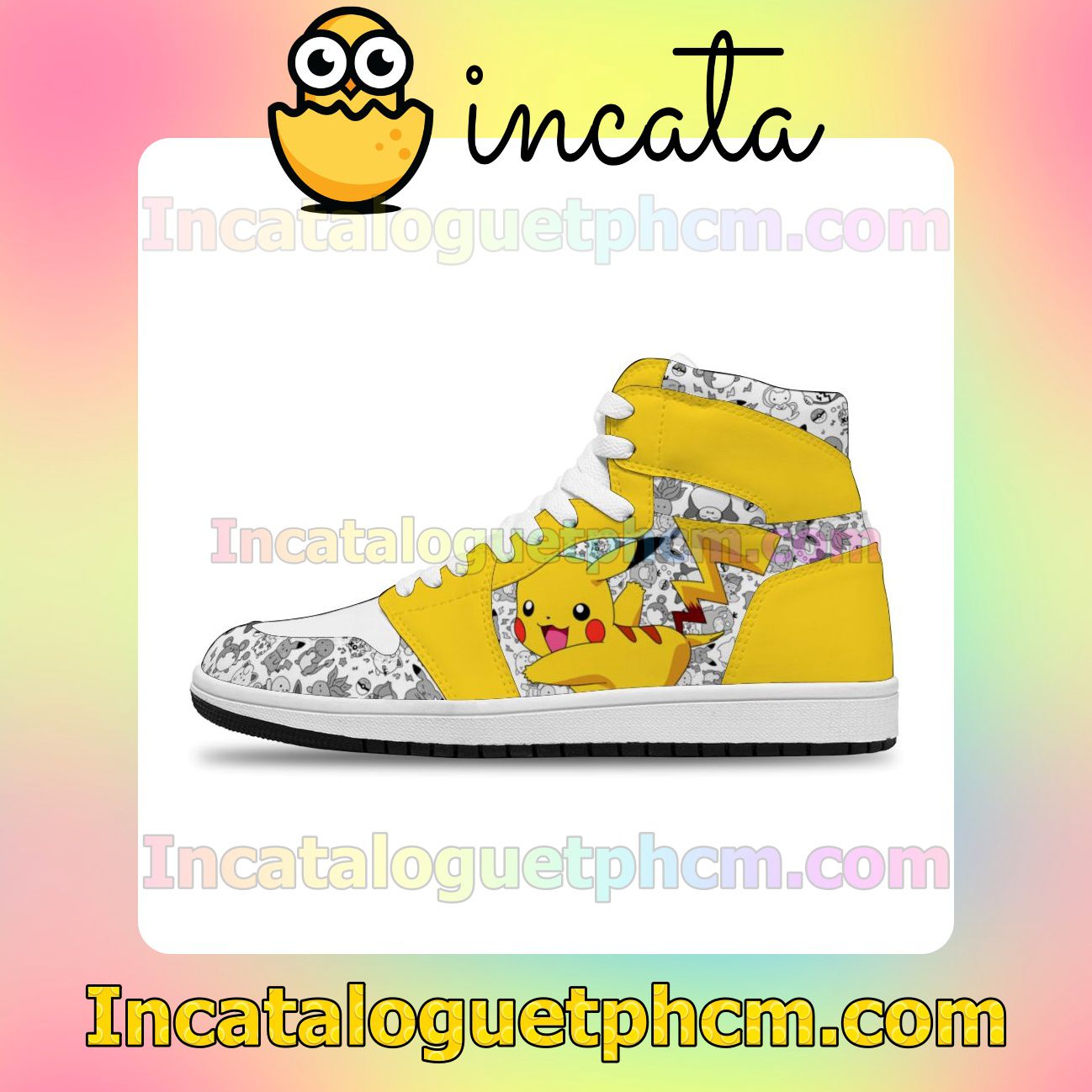 Pokemon Pikachu Solid Color Line Merch Custom Anime Air Jordan 1 Inspired Shoes