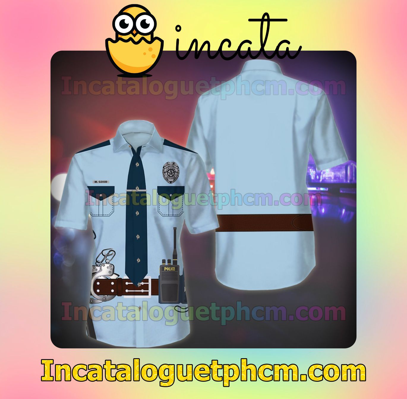 Police Officer Uniform Cop Costume Men Vacation Shirts