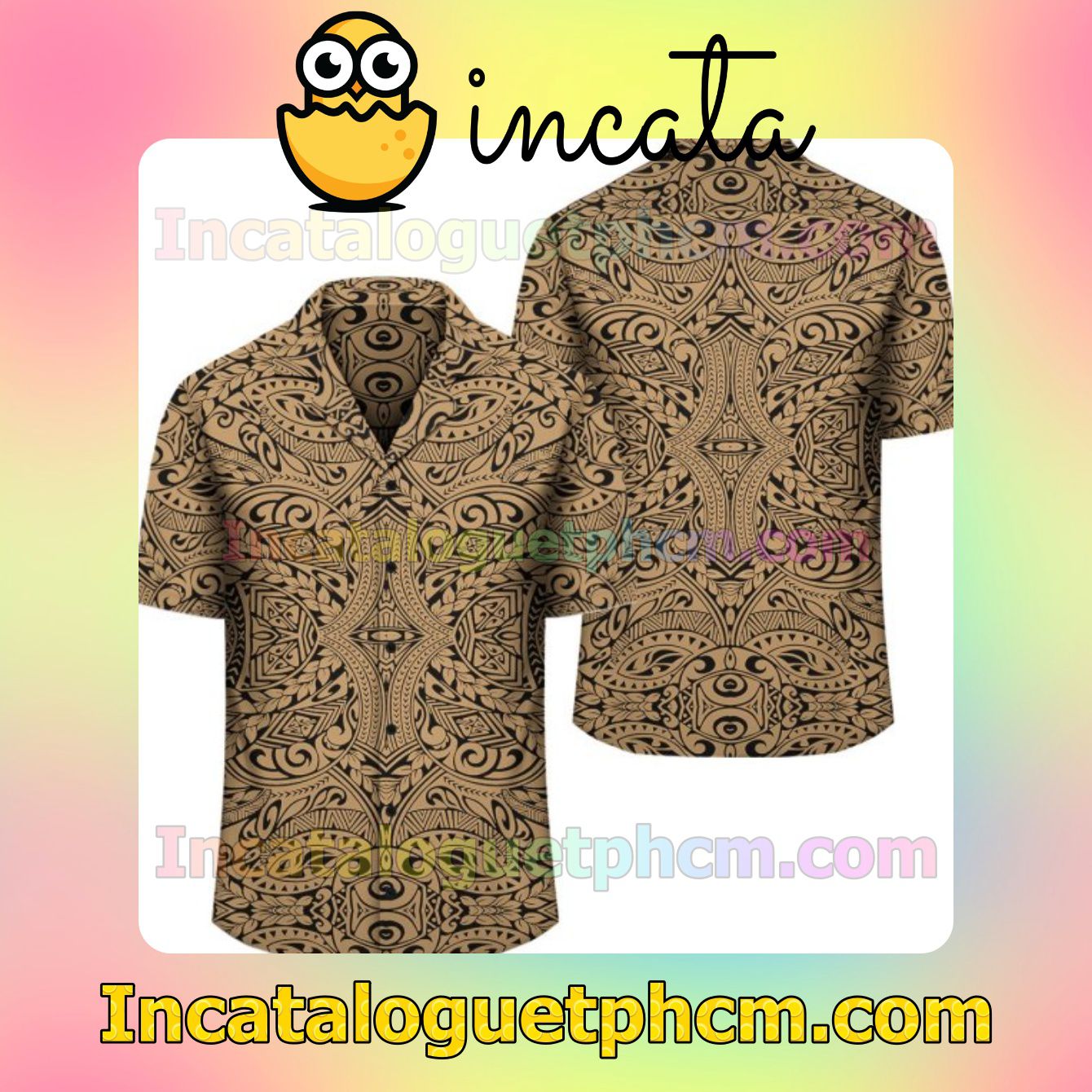 Polynesian Culture Gold Brown Mens Short Sleeve Shirt