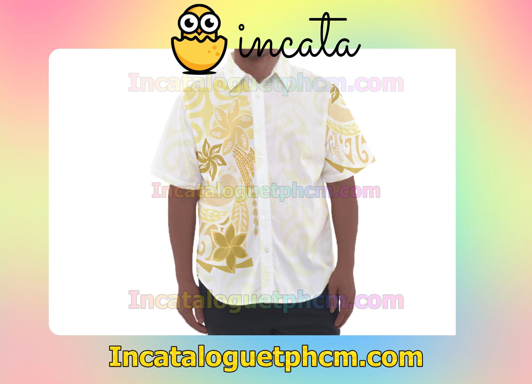 Polynesian Golden Floral Mens Short Sleeve Shirt