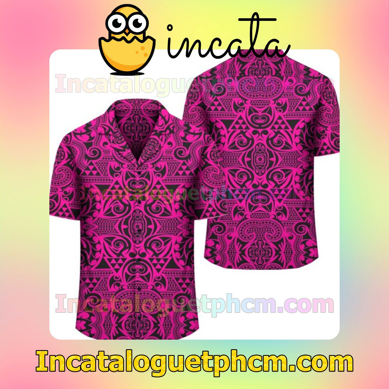 Polynesian Kakau Turtle Pink Mens Short Sleeve Shirt