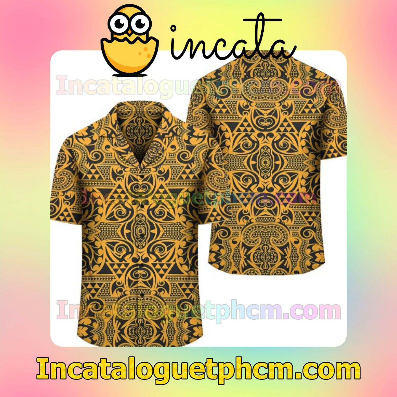 Polynesian Kakau Turtle Yellow Mens Short Sleeve Shirt