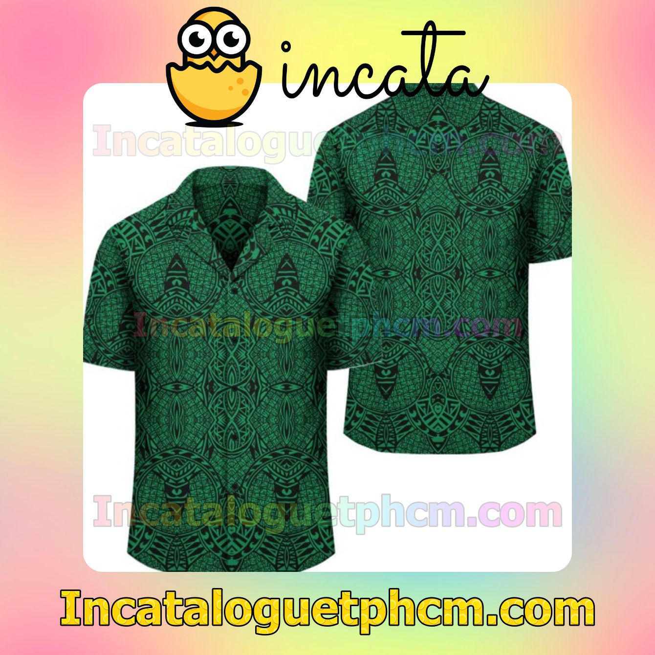 Polynesian Lauhala Mix Green Mens Short Sleeve Shirt