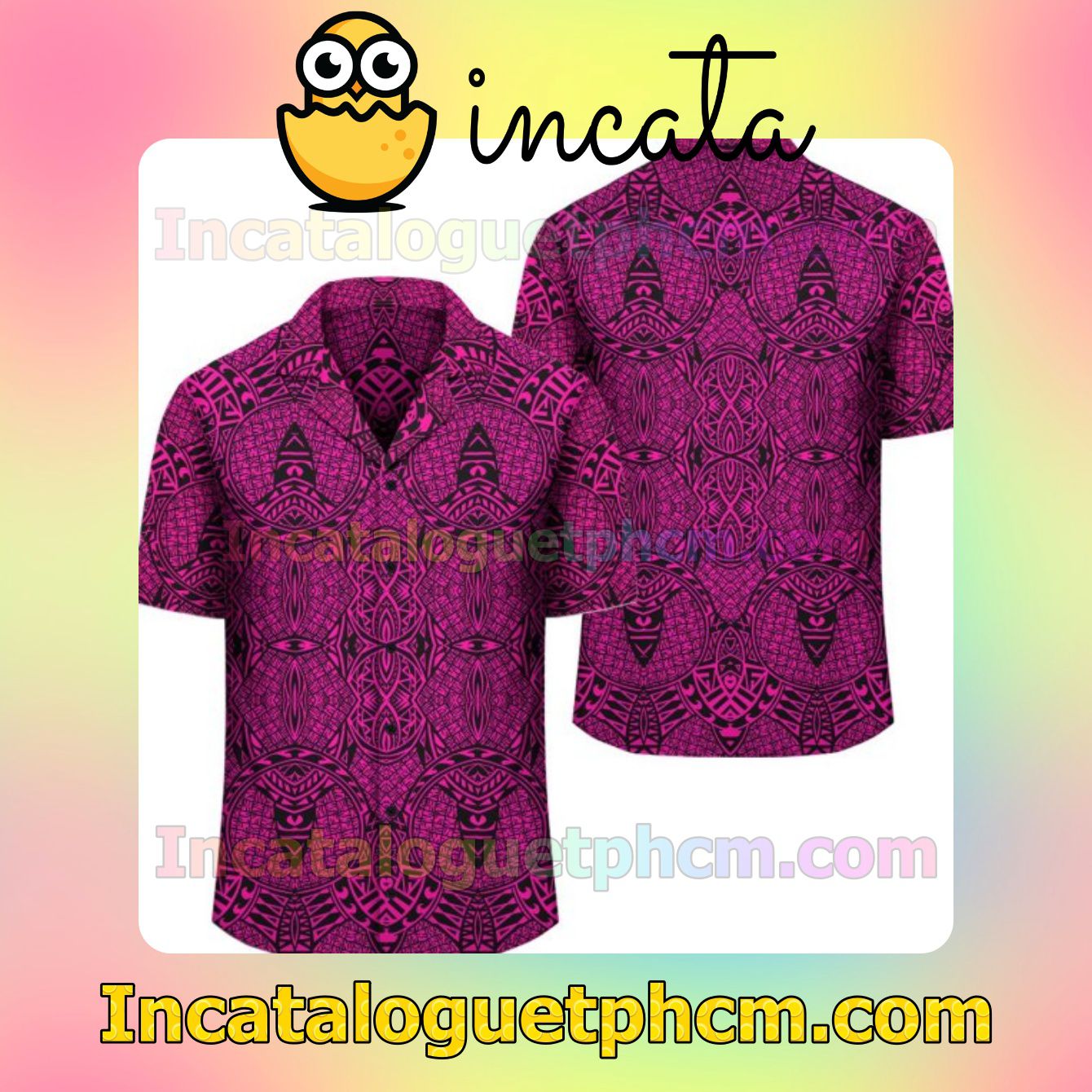 Polynesian Lauhala Mix Pink Mens Short Sleeve Shirt