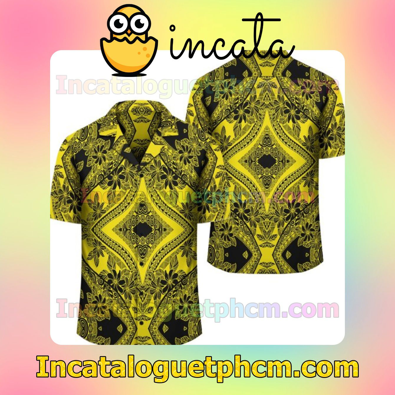 Polynesian Plumeria Mix Yellow Black Mens Short Sleeve Shirt