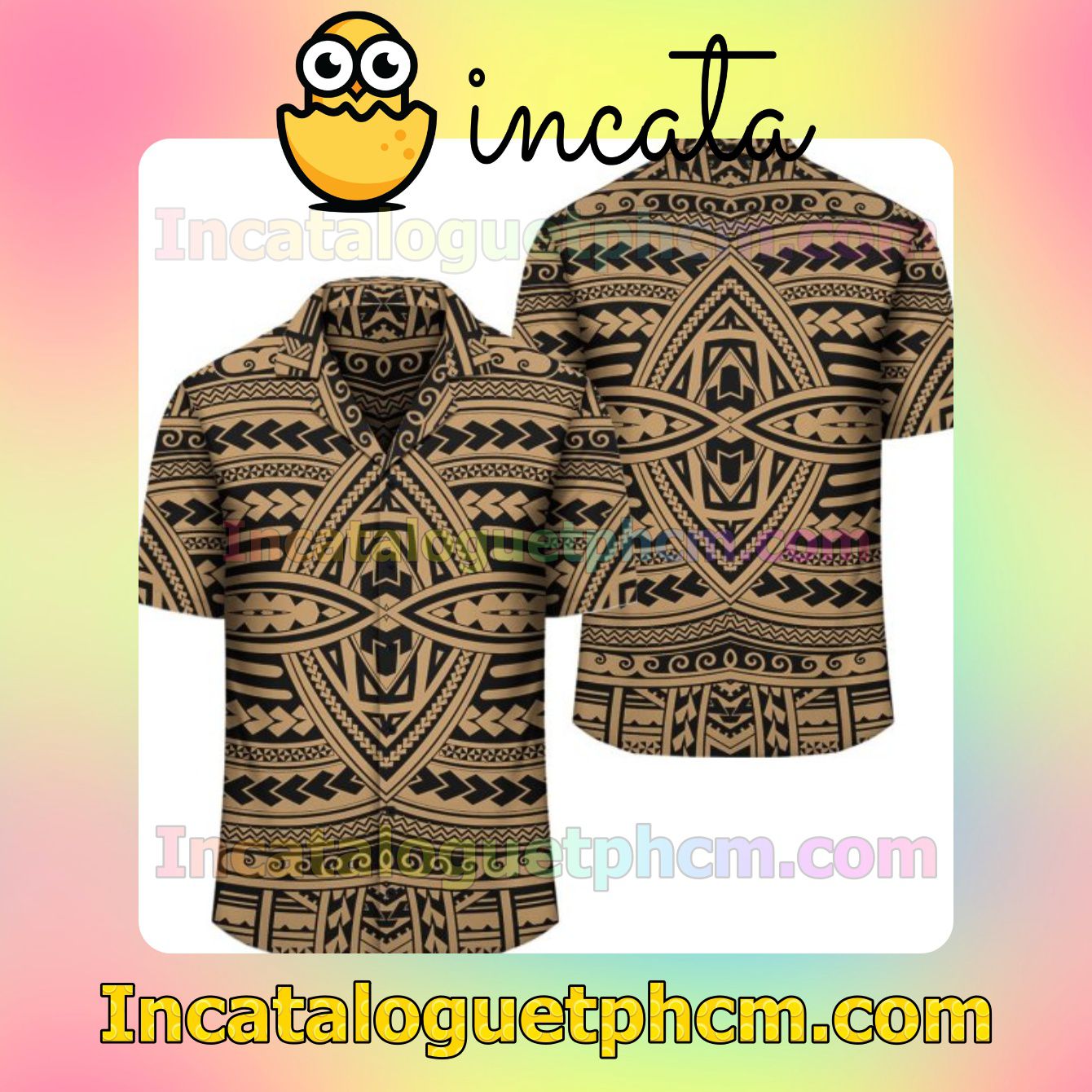 Polynesian Seamless Gold Brown Mens Short Sleeve Shirt