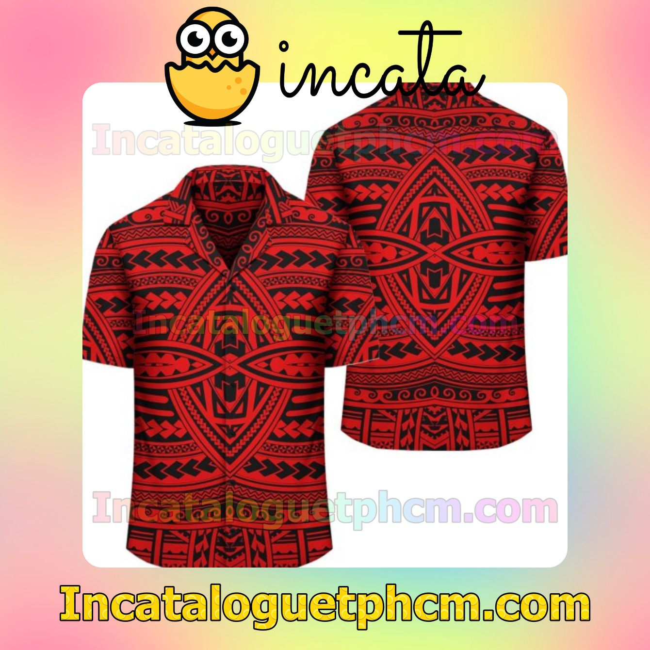 Polynesian Seamless Red Mens Short Sleeve Shirt