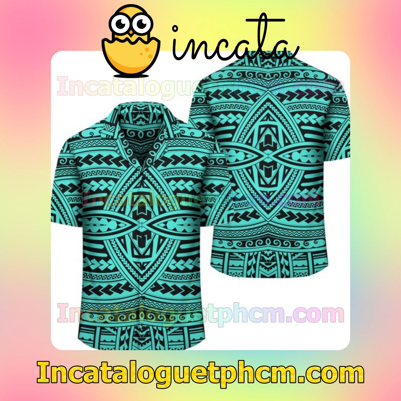 Polynesian Seamless Turquoise Mens Short Sleeve Shirt