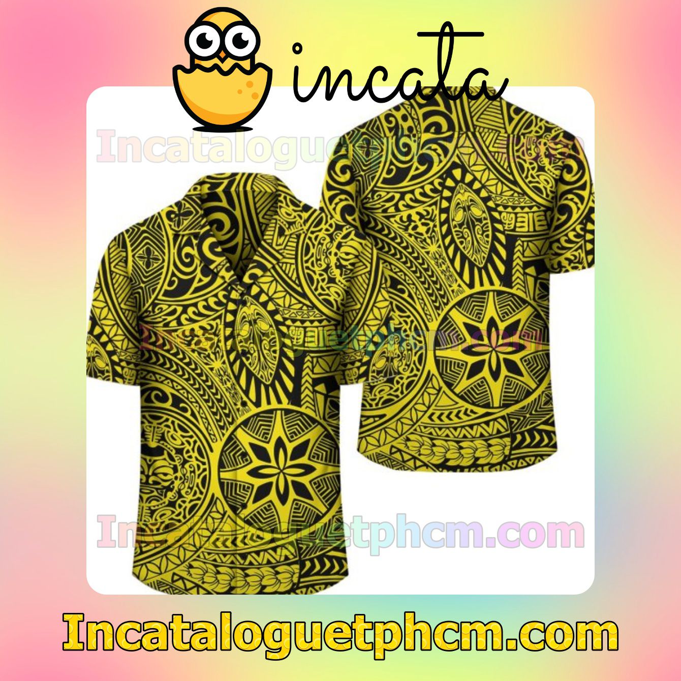 Polynesian Style Tribal Tattoo Yellow Mens Short Sleeve Shirt