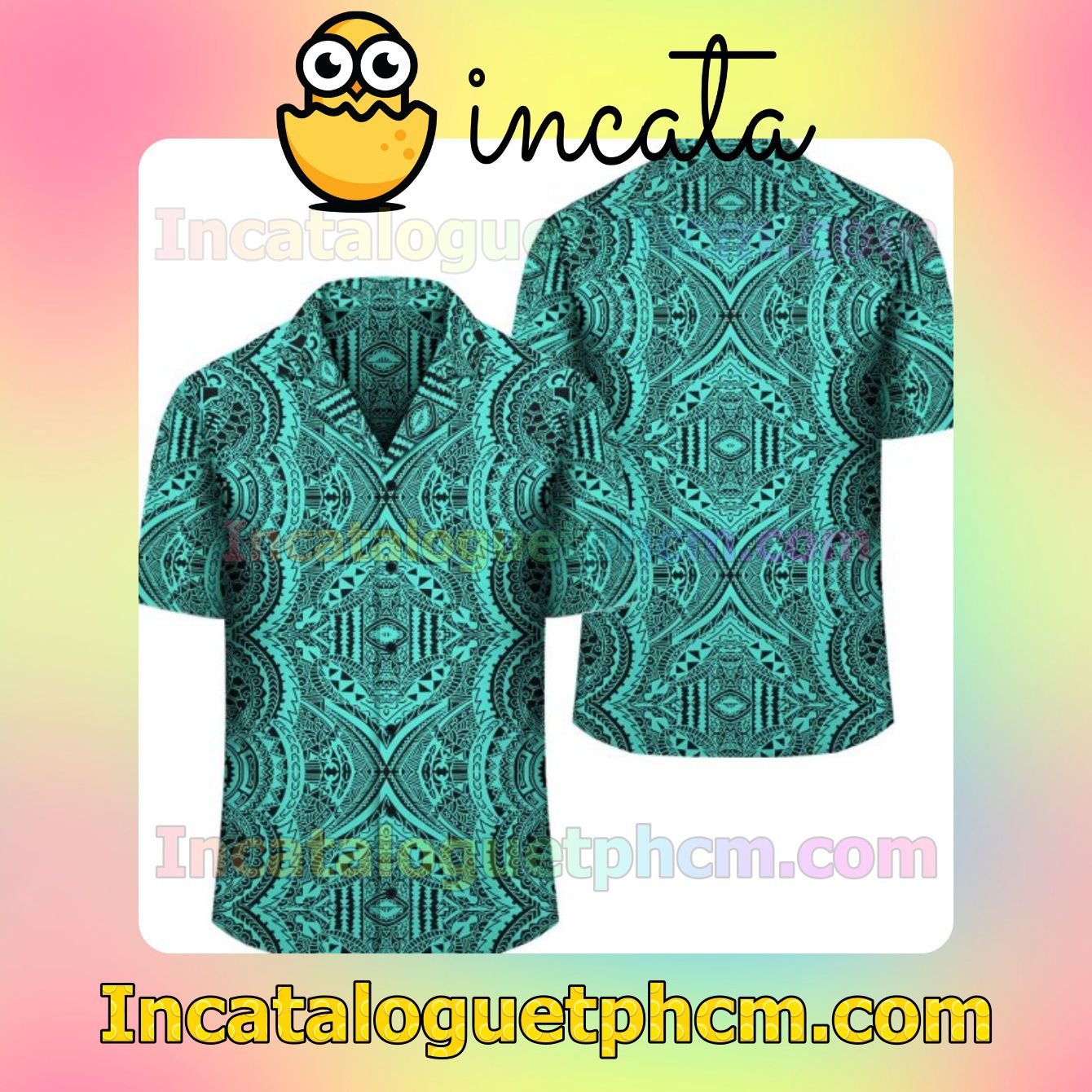 Polynesian Symmetry Turquoise Mens Short Sleeve Shirt