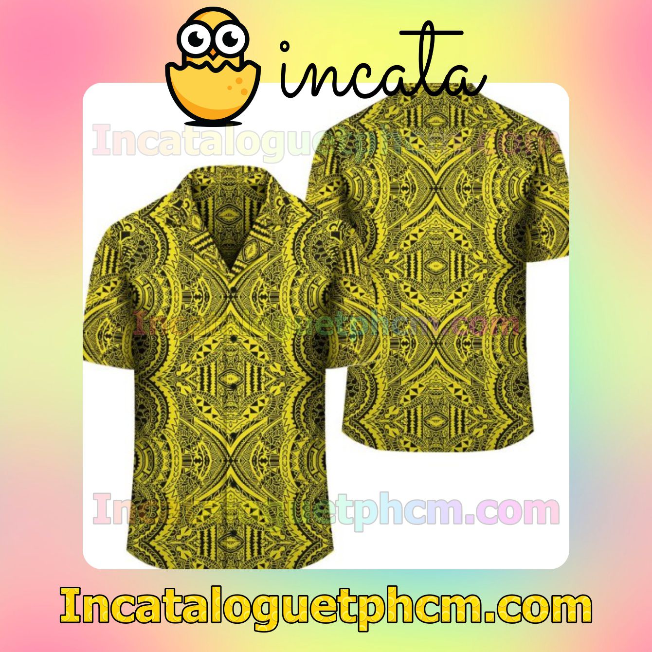 Polynesian Symmetry Yellow Mens Short Sleeve Shirt