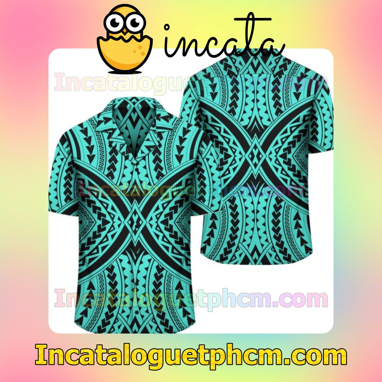 Polynesian Tradition Turquoise Mens Short Sleeve Shirt