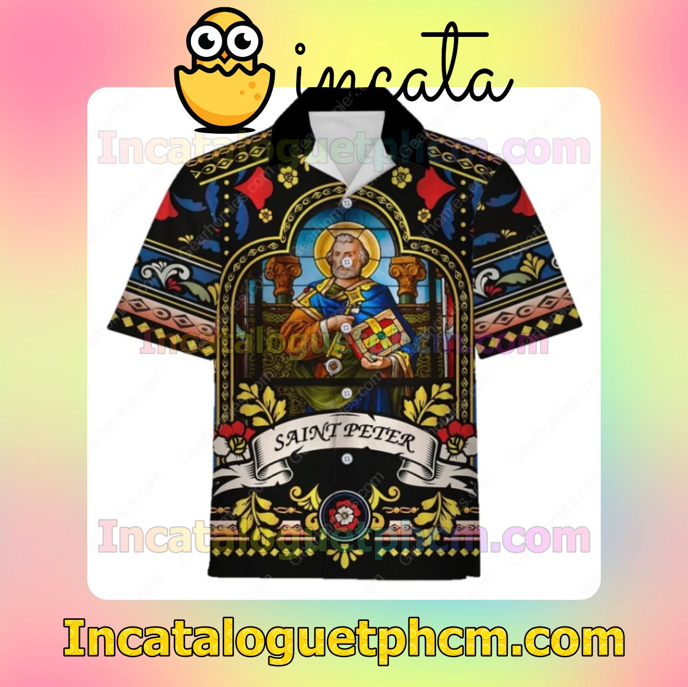 Pope St Peter Stained Glass Mens Short Sleeve Shirt