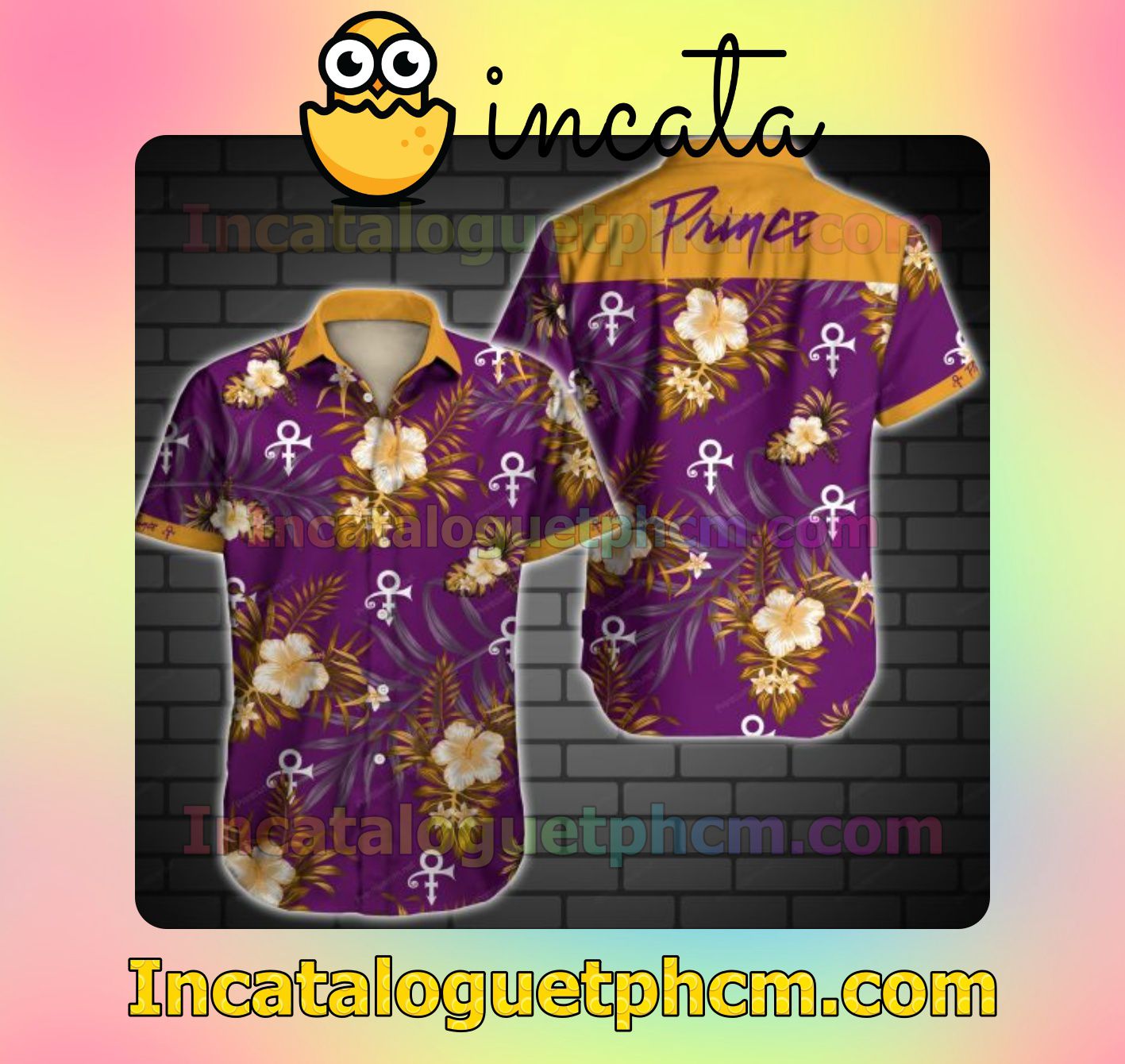 Prince Orange Tropical Floral Purple Mens Short Sleeve Shirt