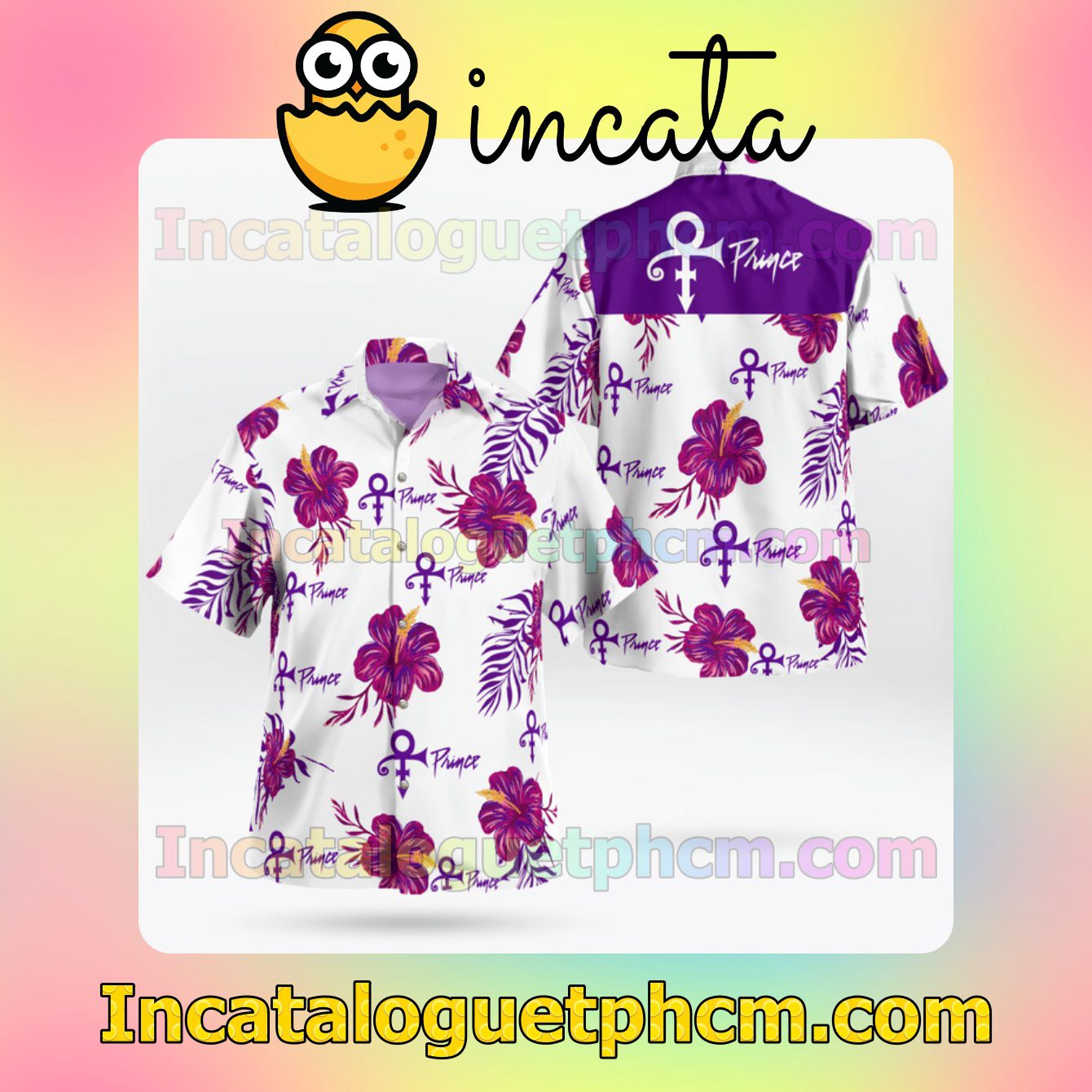 Prince Purple Hibiscus White Mens Short Sleeve Shirts