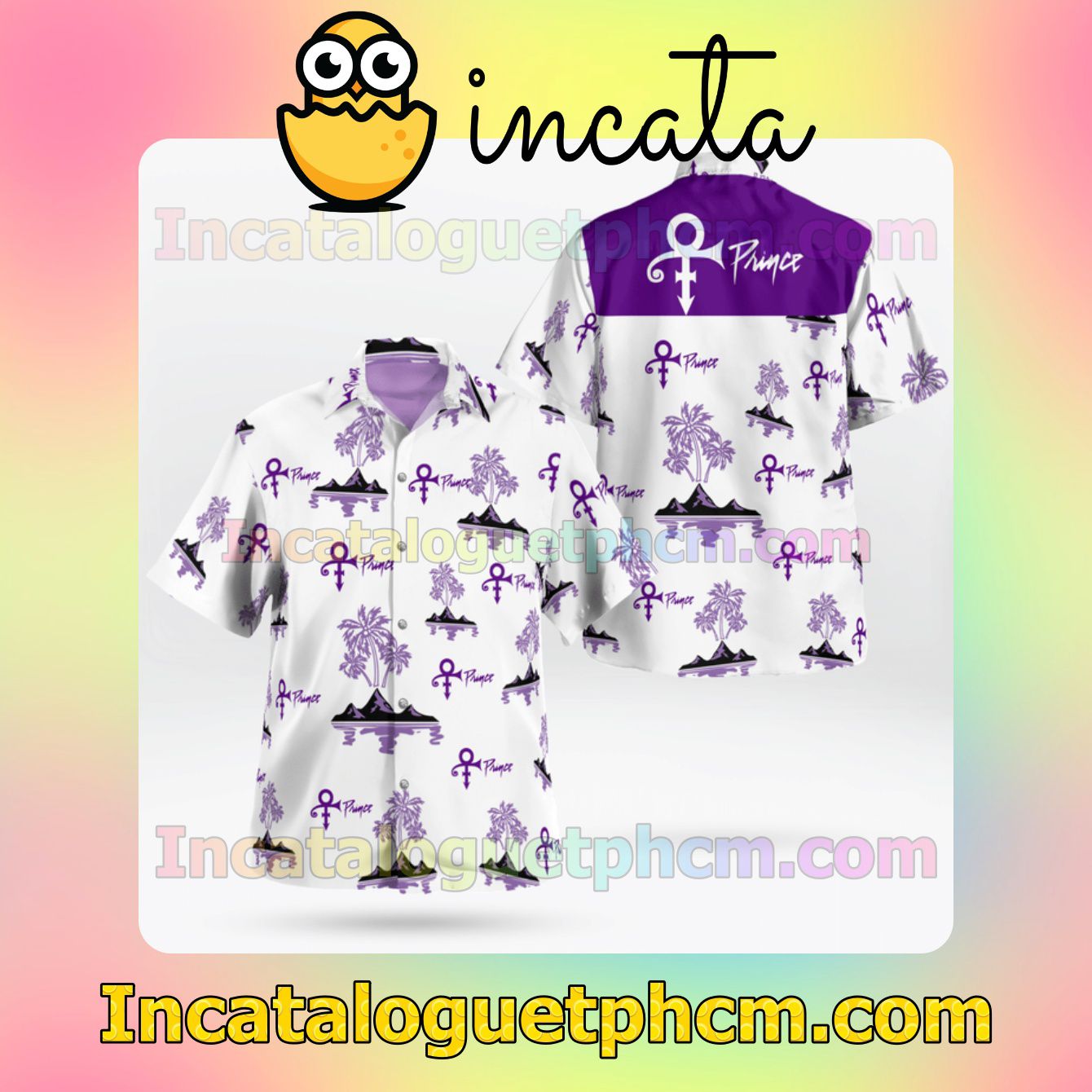 Prince Purple Palm Tree White Mens Short Sleeve Shirts