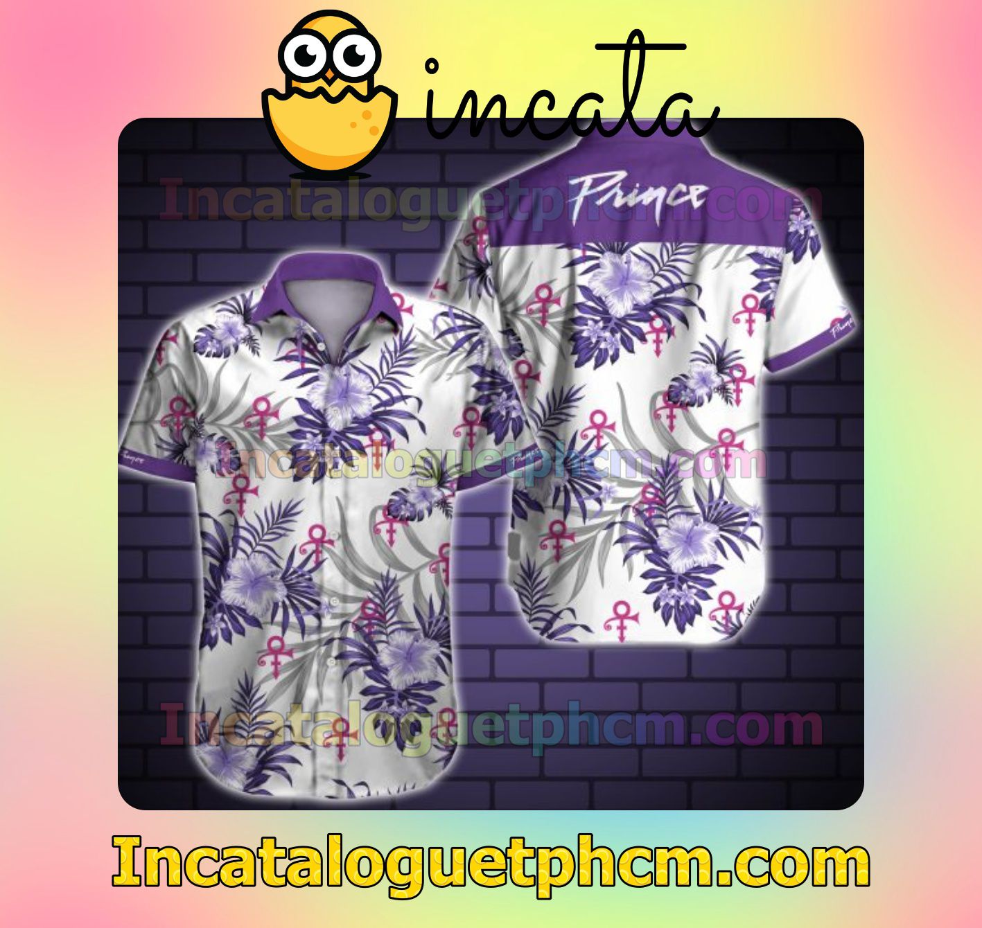 Prince Purple Tropical Floral White Mens Short Sleeve Shirt