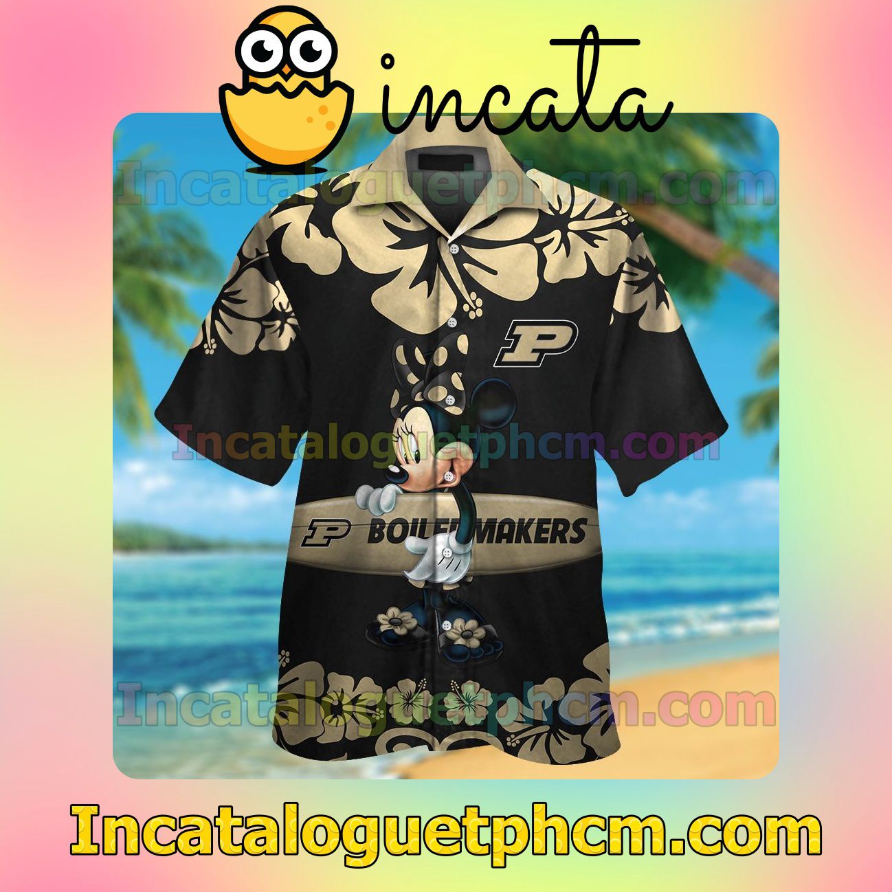Purdue Boilermakers & Minnie Mouse Beach Vacation Shirt, Swim Shorts