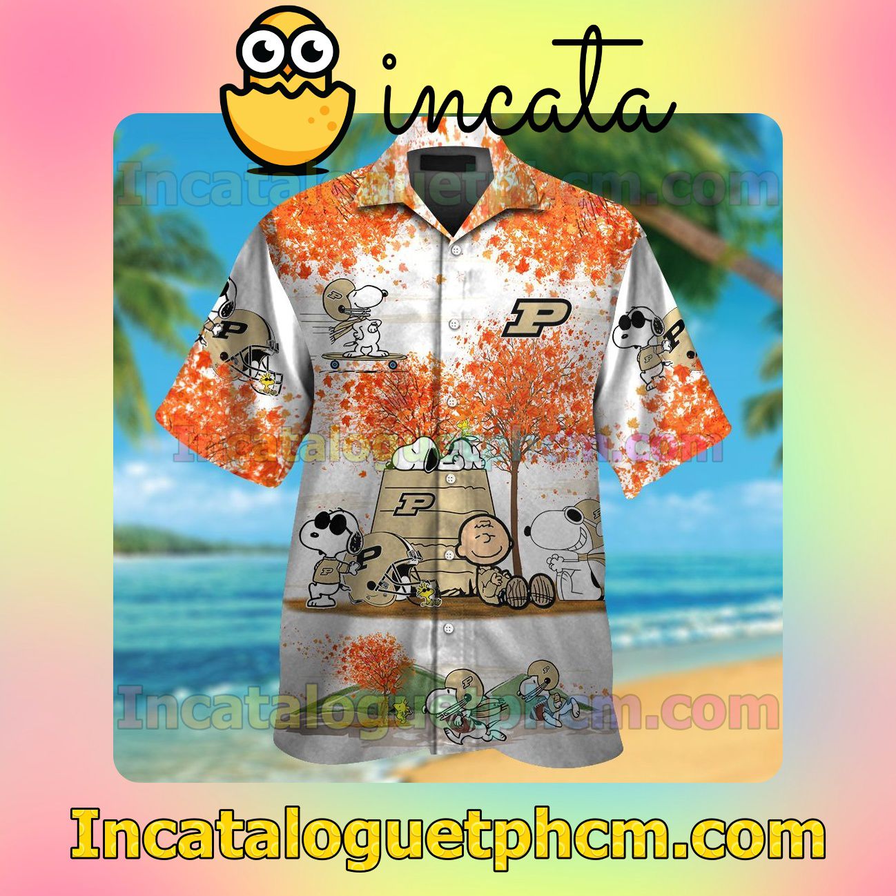 Purdue Boilermakers Snoopy Autumn Beach Vacation Shirt, Swim Shorts