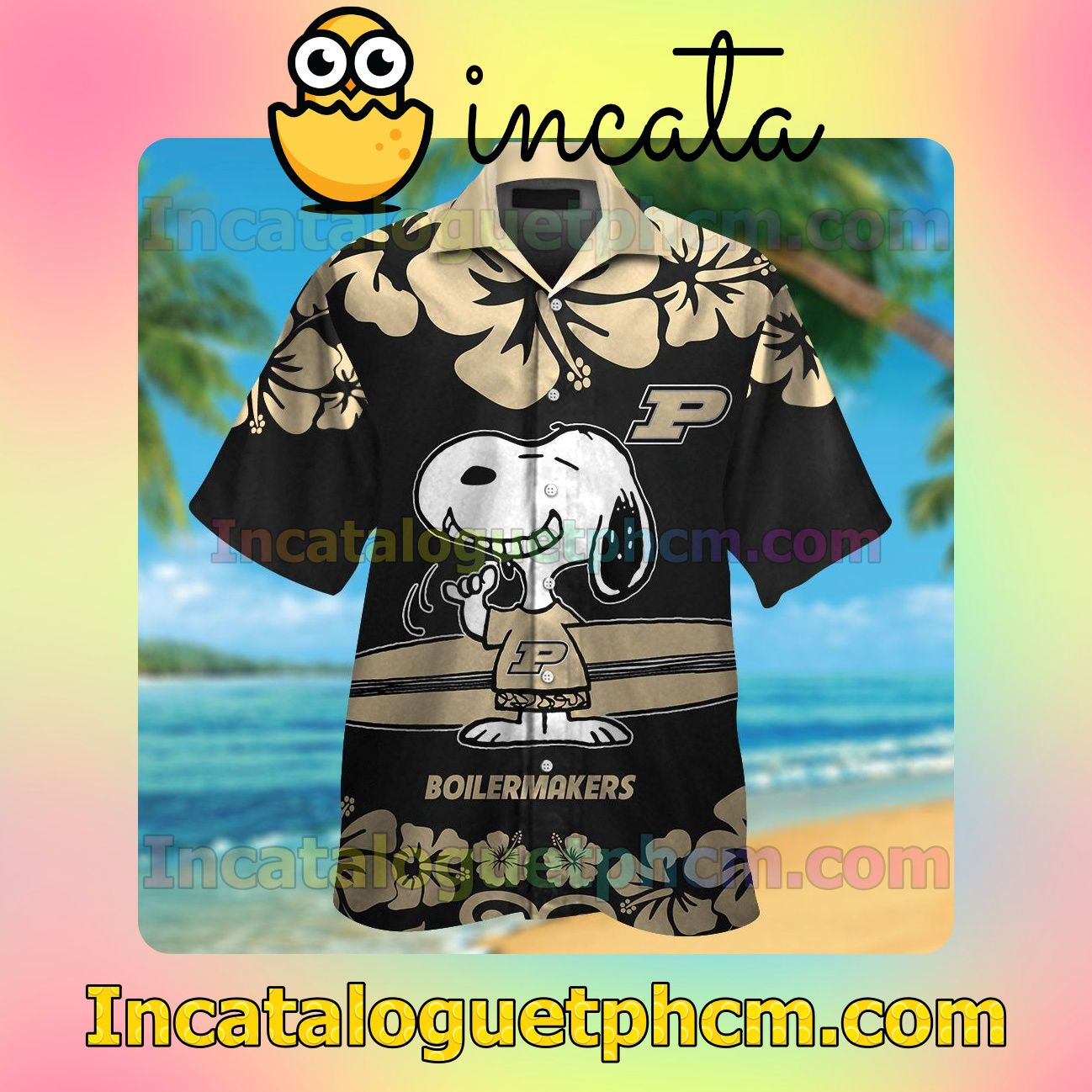 Purdue Boilermakers & Snoopy Beach Vacation Shirt, Swim Shorts