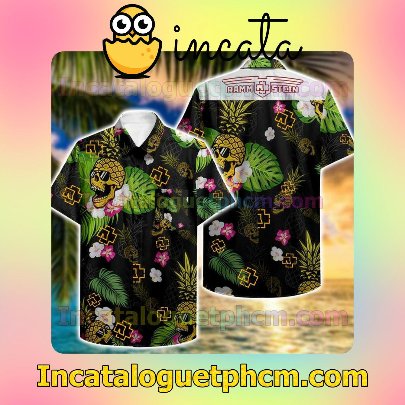 Rammstein Skull Pineapple Tropical Black Short Sleeve Shirt