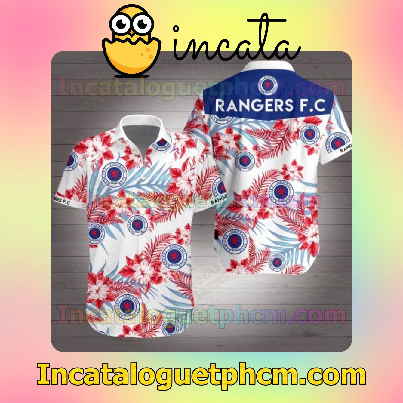 Rangers Fc Red Tropical Floral White Mens Short Sleeve Shirt