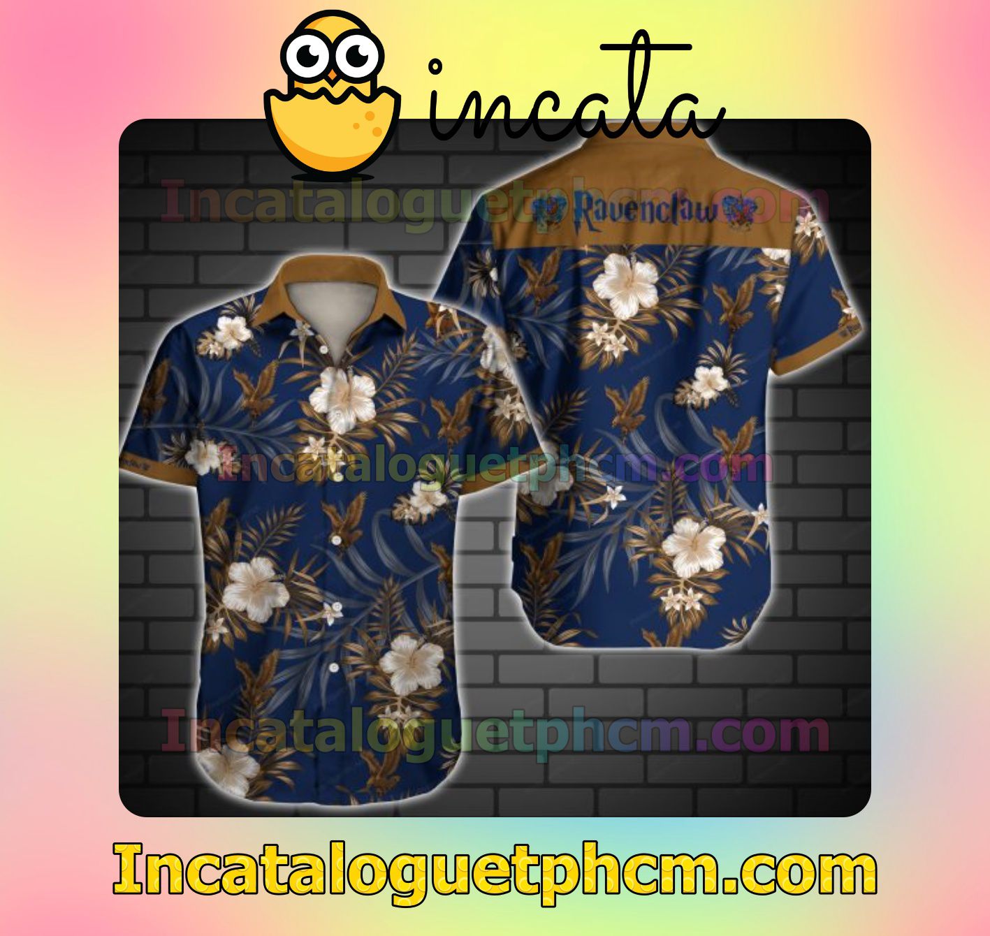 Ravenclaw Brown Tropical Floral Navy Mens Short Sleeve Shirt