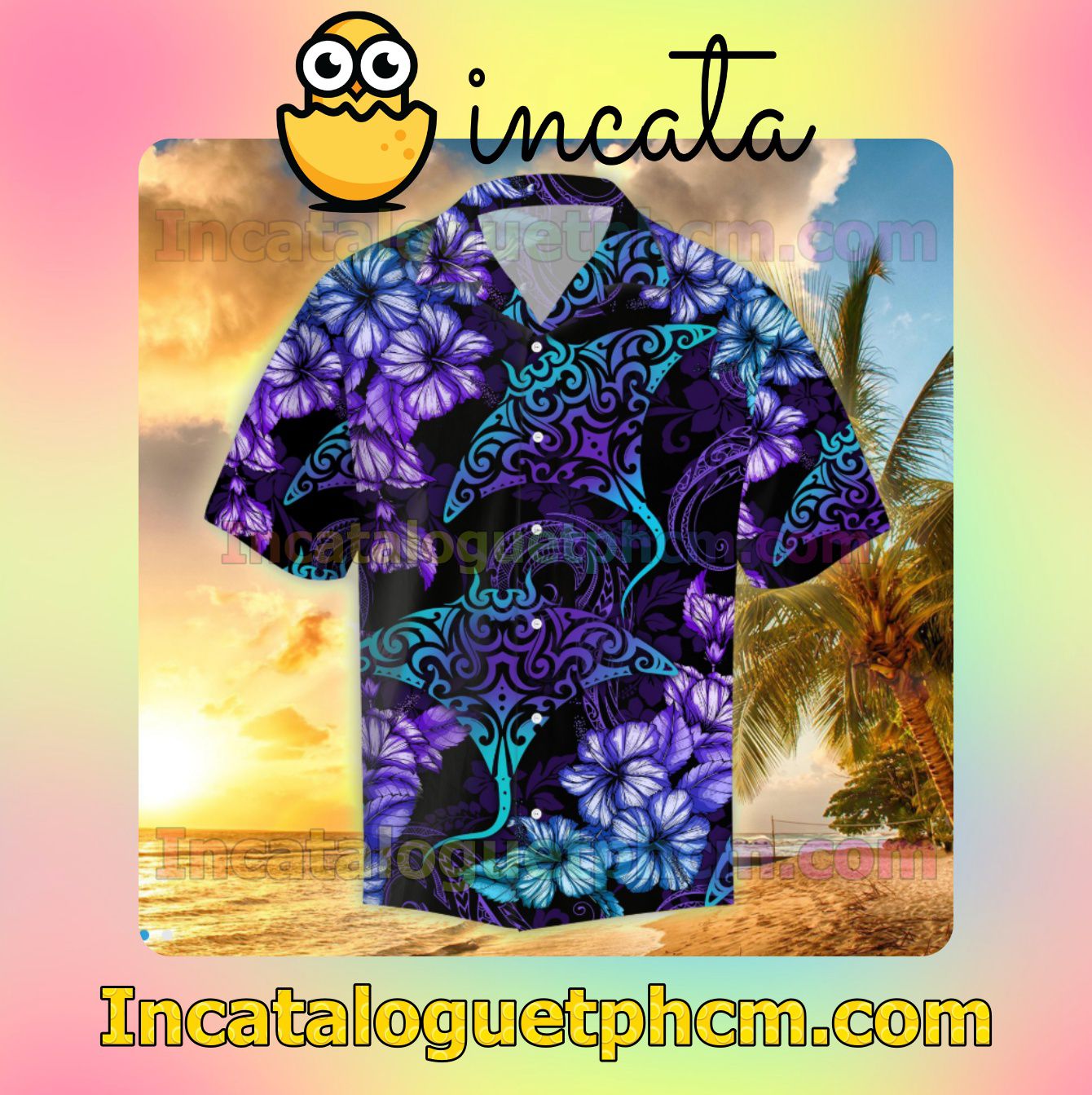 Rays Hibiscus Tropical Gradient Mens Short Sleeve Shirt