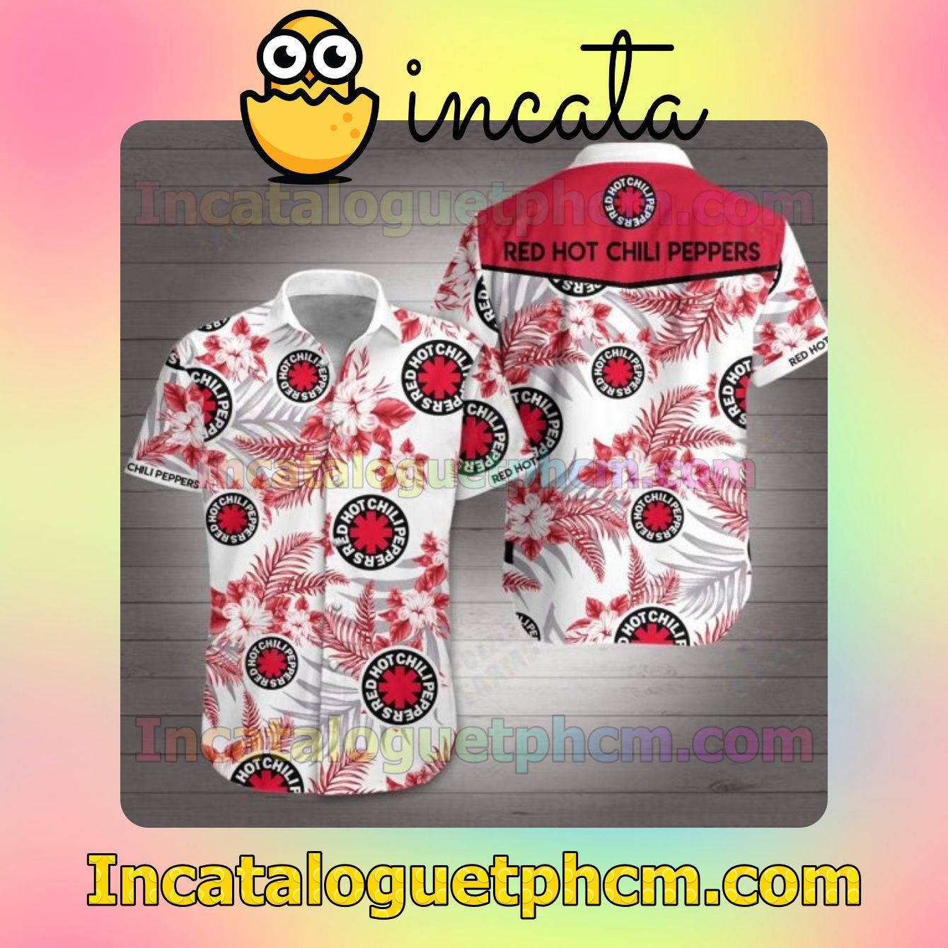 Red Hot Chili Peppers Red Tropical Floral White Mens Short Sleeve Shirt