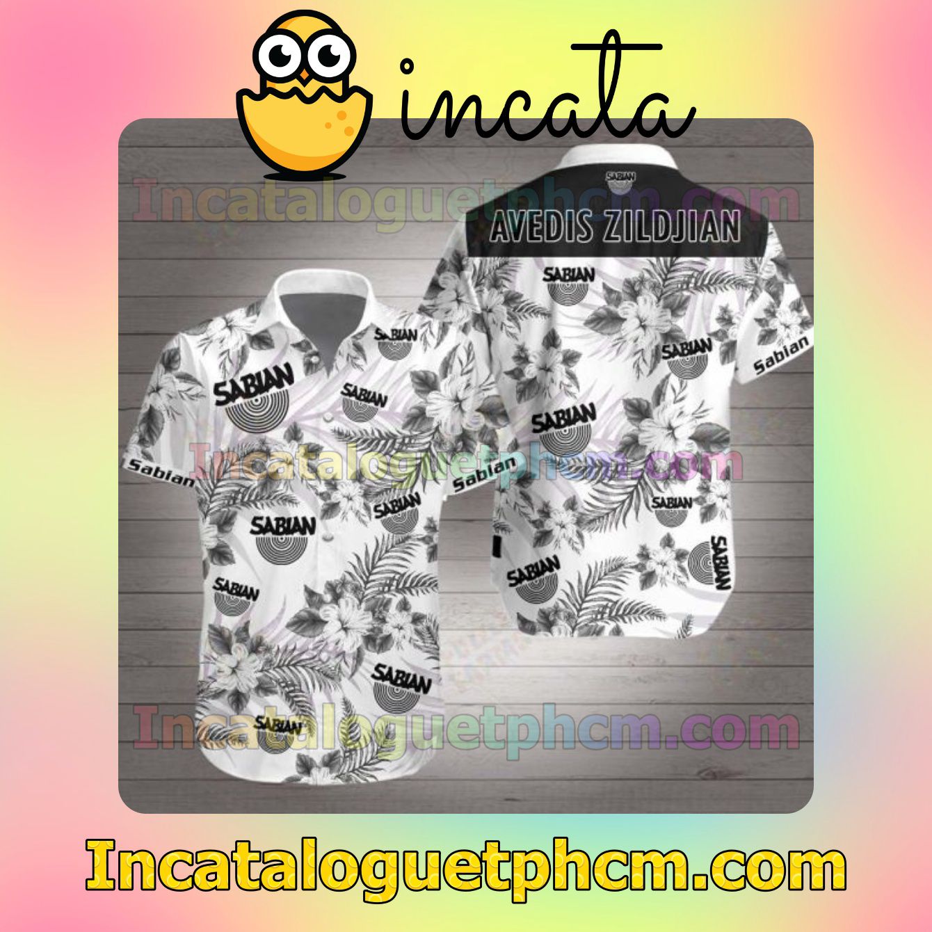 Sabian Avedis Zildjian Black Tropical Floral White Mens Short Sleeve Shirt