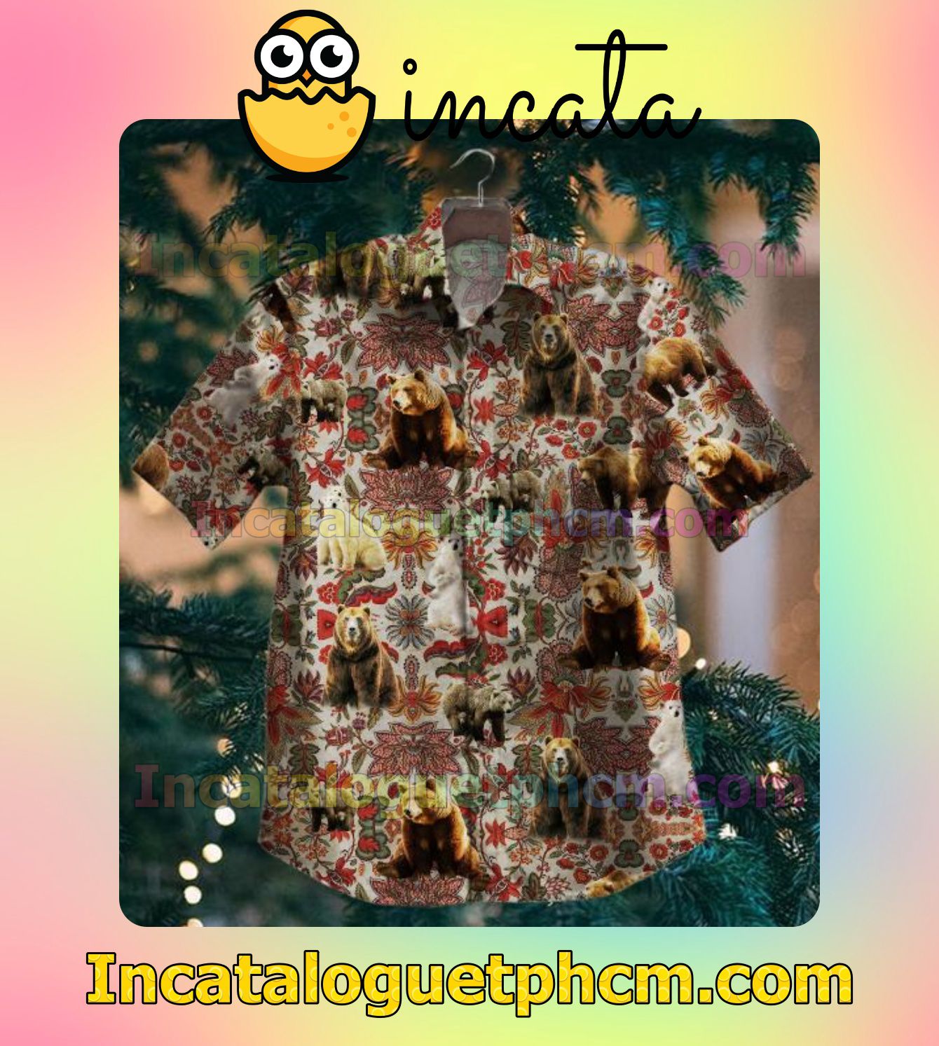 Safari Bear Flower Pattern Mens Short Sleeve Shirt