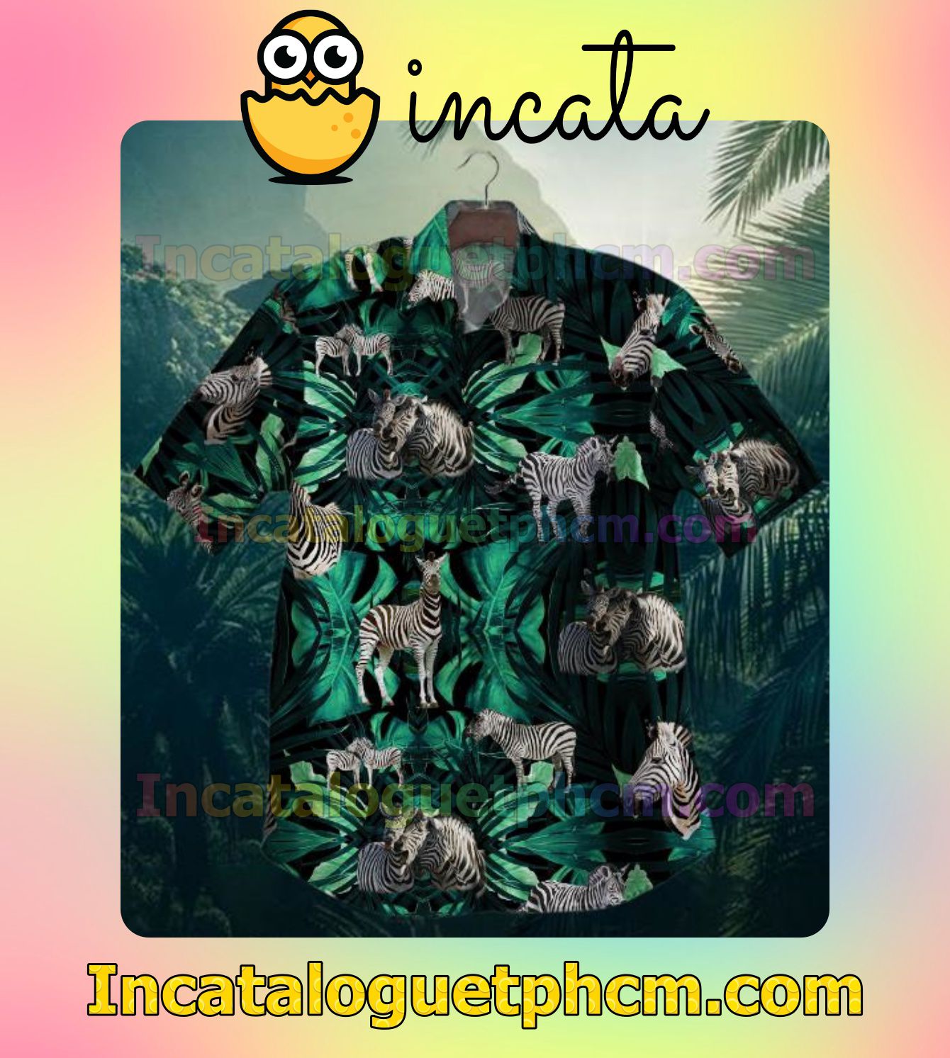 Safari Zebra Tropical Leaves Print Black Mens Short Sleeve Shirt