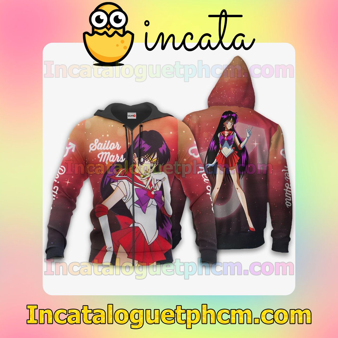Sailor Mars Rei Hino Sailor Moon Anime Clothing Merch Zip Hoodie Jacket Shirts