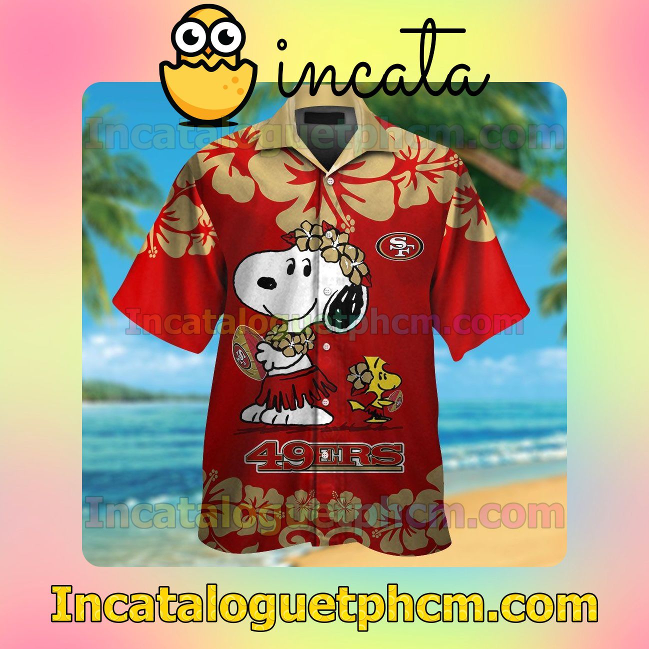 San Francisco 49ers & Snoopy Beach Vacation Shirt, Swim Shorts